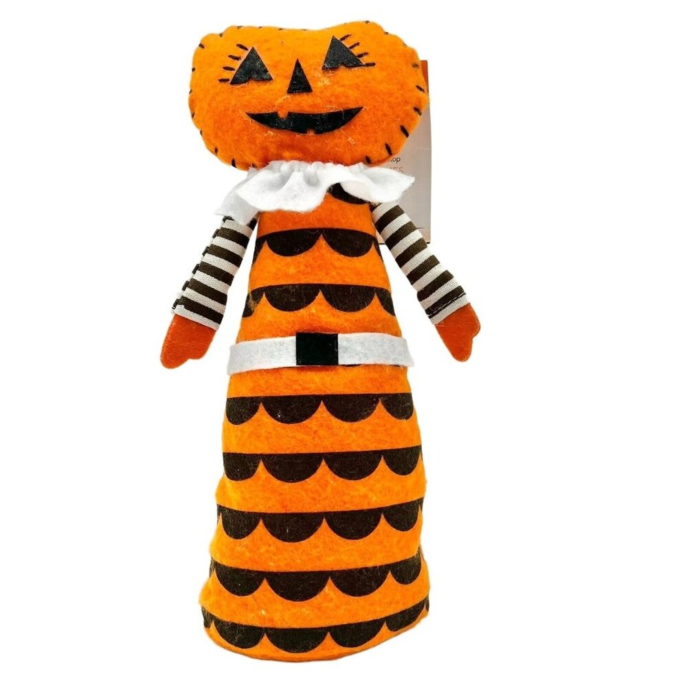 Huntington Home Halloween Fabric Tabletop Pumpkin Figurine 12" Orange/Black